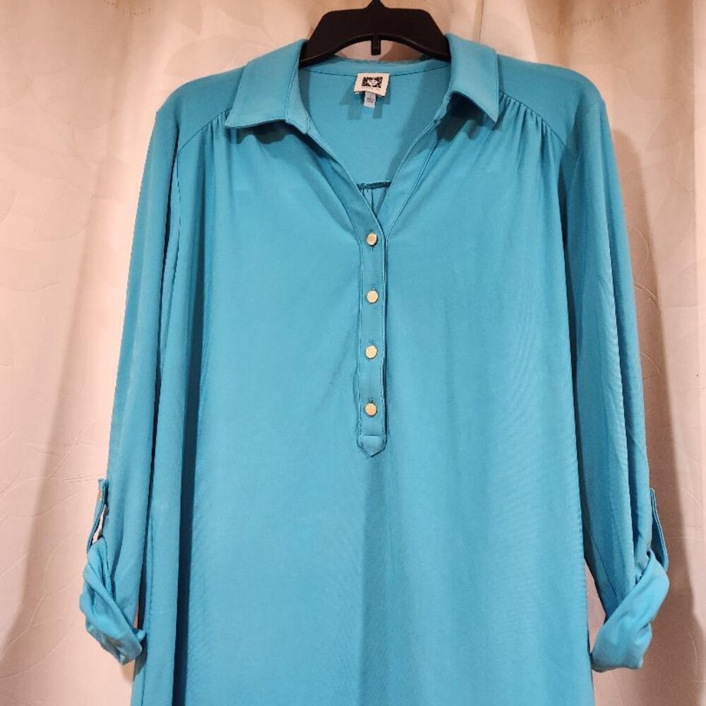 Anne Klein Turquoise roll sleeve blouse